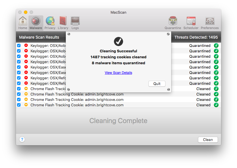 Malware Scan Results Cleaning Complete