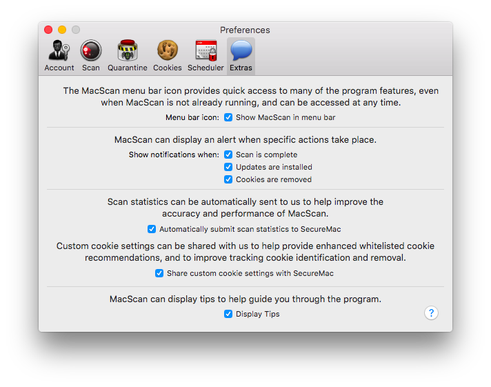 MacScan Preferences: Extras