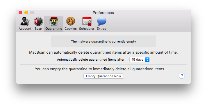 MacScan Preferences: Quarantine