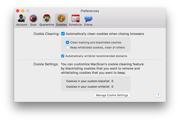 MacScan Preferences: Cookies