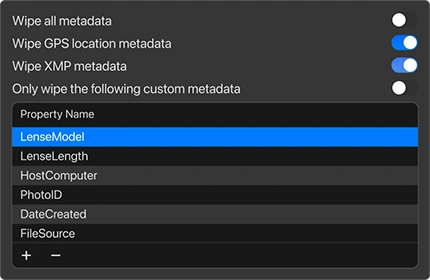 MetaWipe Custom EXIF Data removal