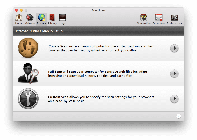 MacScan Internet Clutter Cleanup Window