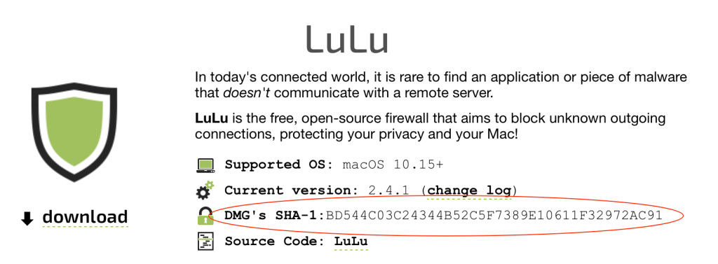 A SHA-1 checksum for a macOS app