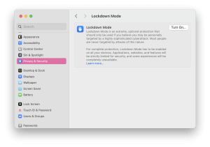 Sonoma Privacy & security, Lockdown preferences window