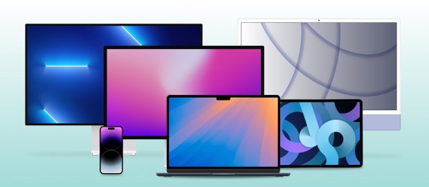 Different apple devices staggered one infront of the other