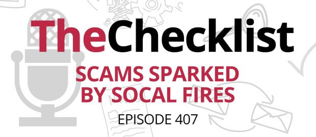 Scams Sparked by SoCal fires, written in red on a white background