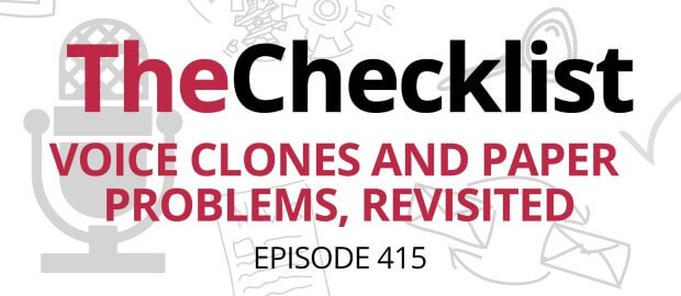 Voice Clones and Paper Problems, Revisited written in red on a white background