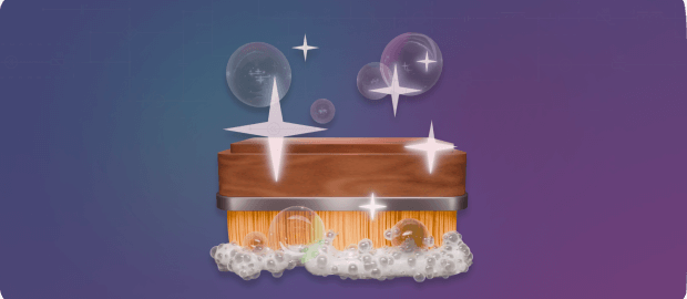 A wooden scrub-brush, with sud bubbles and sparkles from being so clean