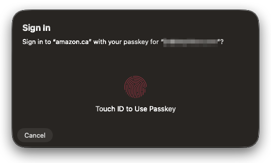 Passkey fingerprint login dialog 